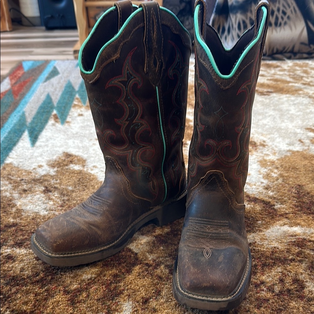 Justin Boots Brown and Teal Women's Western Boots